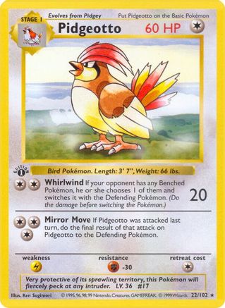 Pidgeotto - 22/102 [Base Set (Shadowless)] 1st Edition